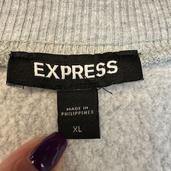 Express Rhinestone Embellished V-Neck Sweatshirt w/ Puff Sleeves - Picture 9 of 9